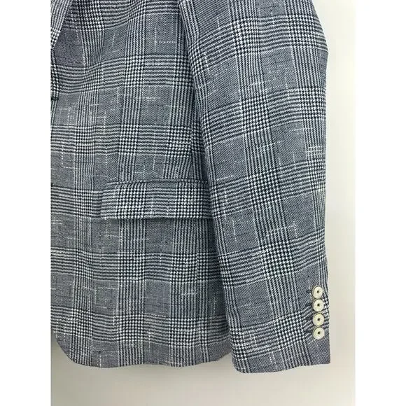 Zara Man Blazer Jacket Plaid Houndstooth Navy Blue & White US Men's Size 42 - Picture 4 of 13